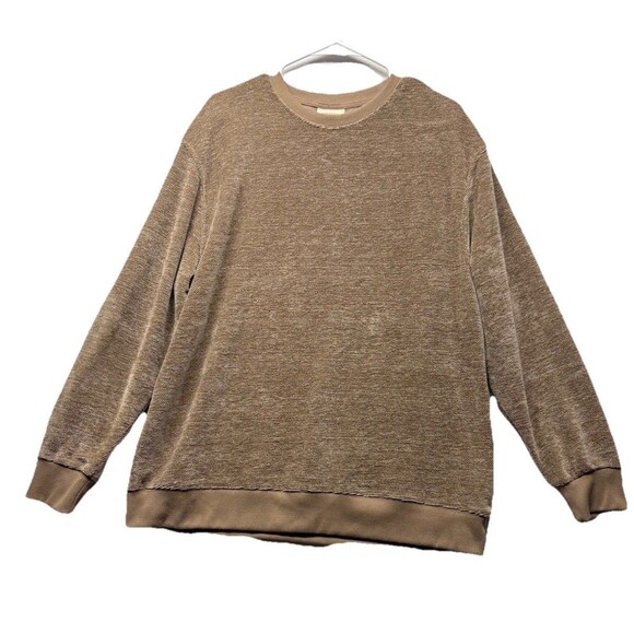 Massive Luxury Beige Brown Men’s Velour Shirt Crewneck Large Soft Chenille - Picture 1 of 4